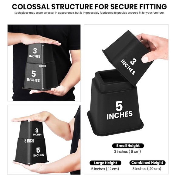 Utopia Bedding Adjustable Bed Risers Black 3, 5, 8 Inch Set - Picture 10 of 12